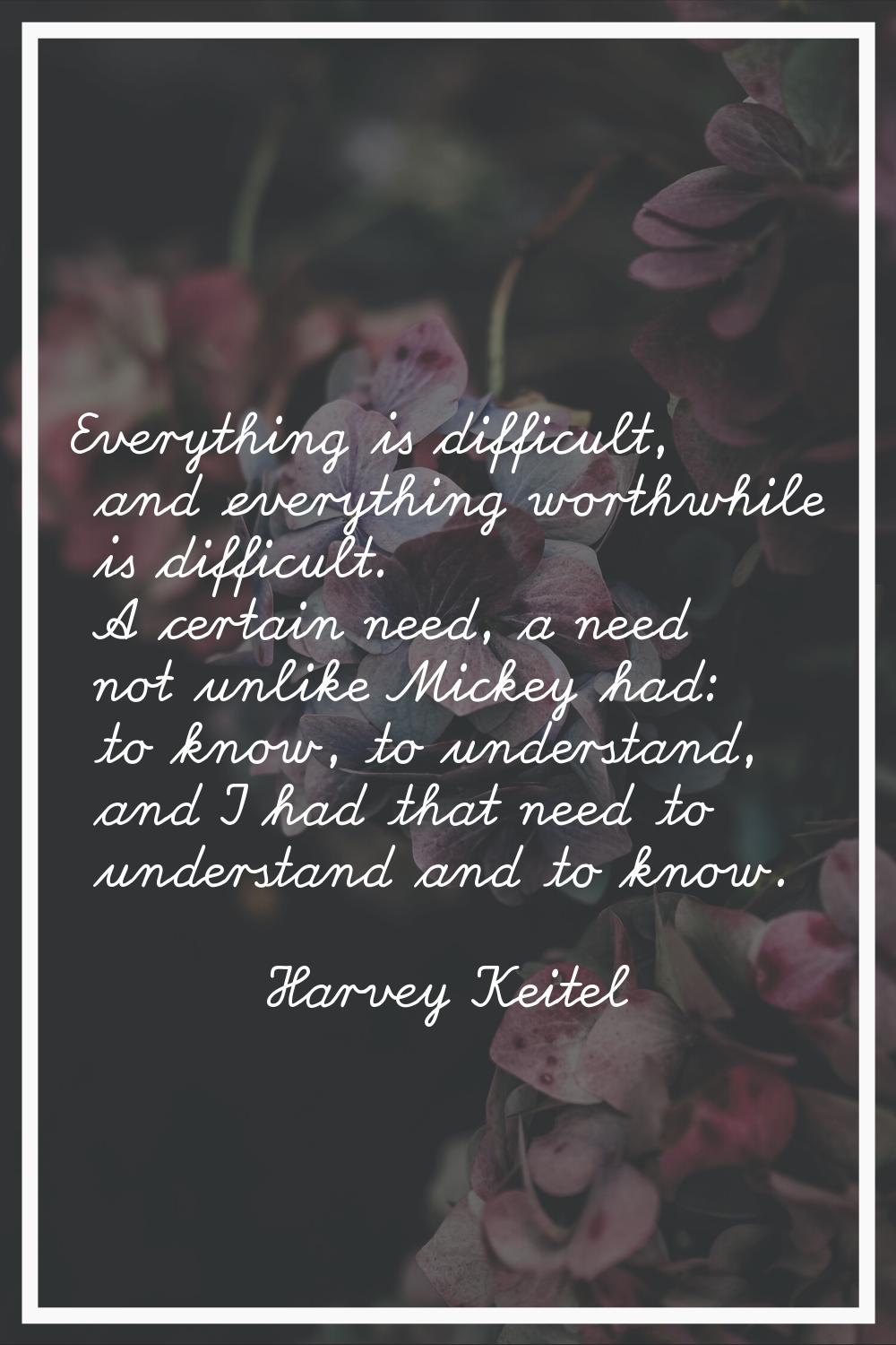 Everything is difficult, and everything worthwhile is difficult. A certain need, a need not unlike 