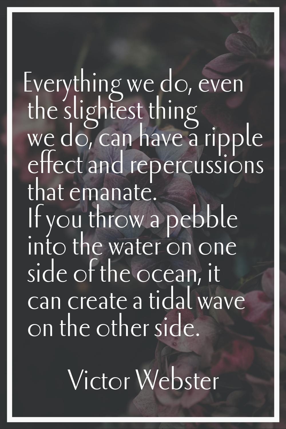 Everything we do, even the slightest thing we do, can have a ripple effect and repercussions that e