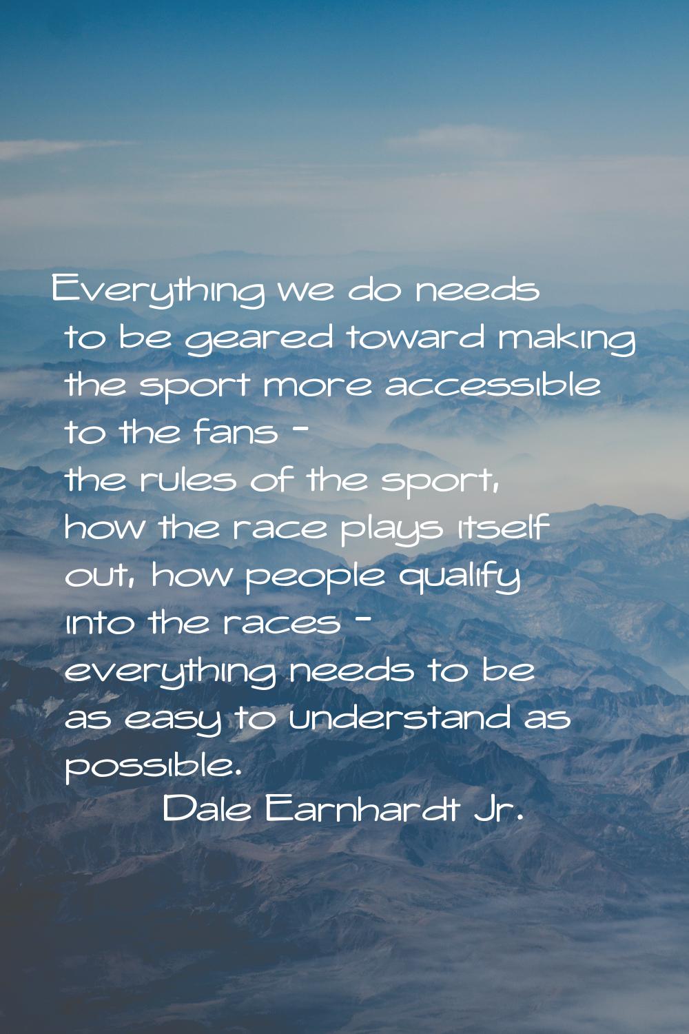 Everything we do needs to be geared toward making the sport more accessible to the fans - the rules