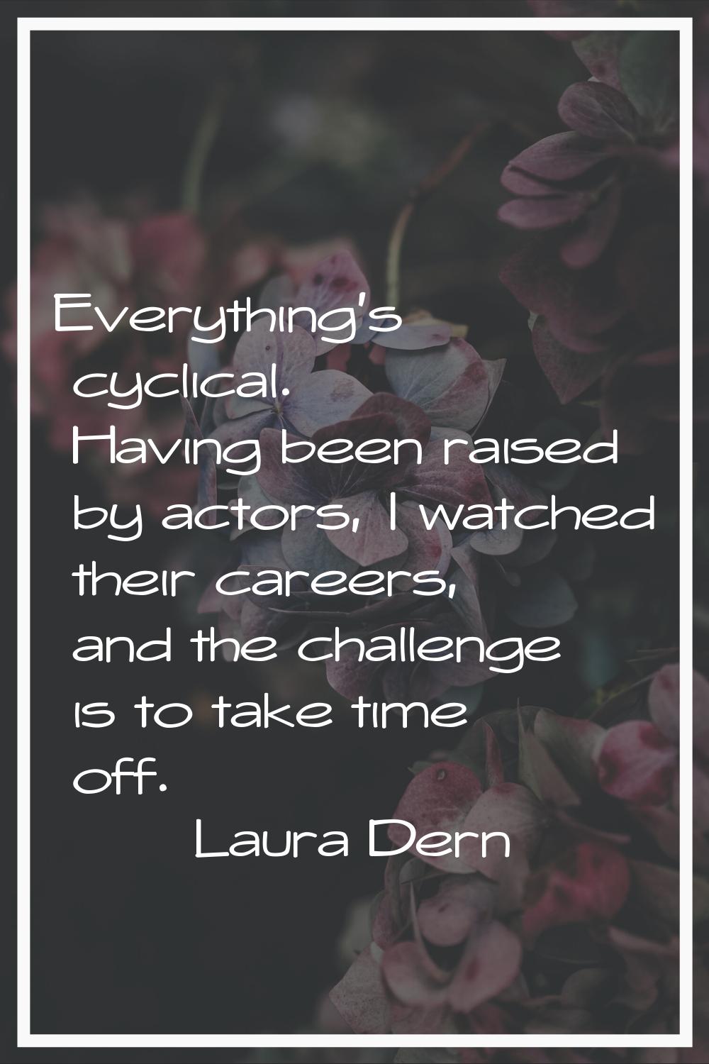 Everything's cyclical. Having been raised by actors, I watched their careers, and the challenge is 