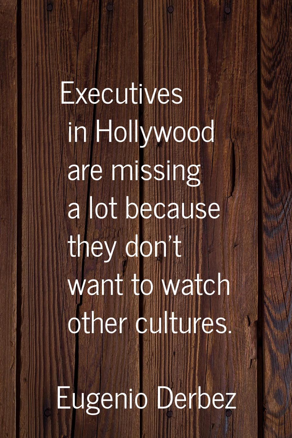 Executives in Hollywood are missing a lot because they don't want to watch other cultures.