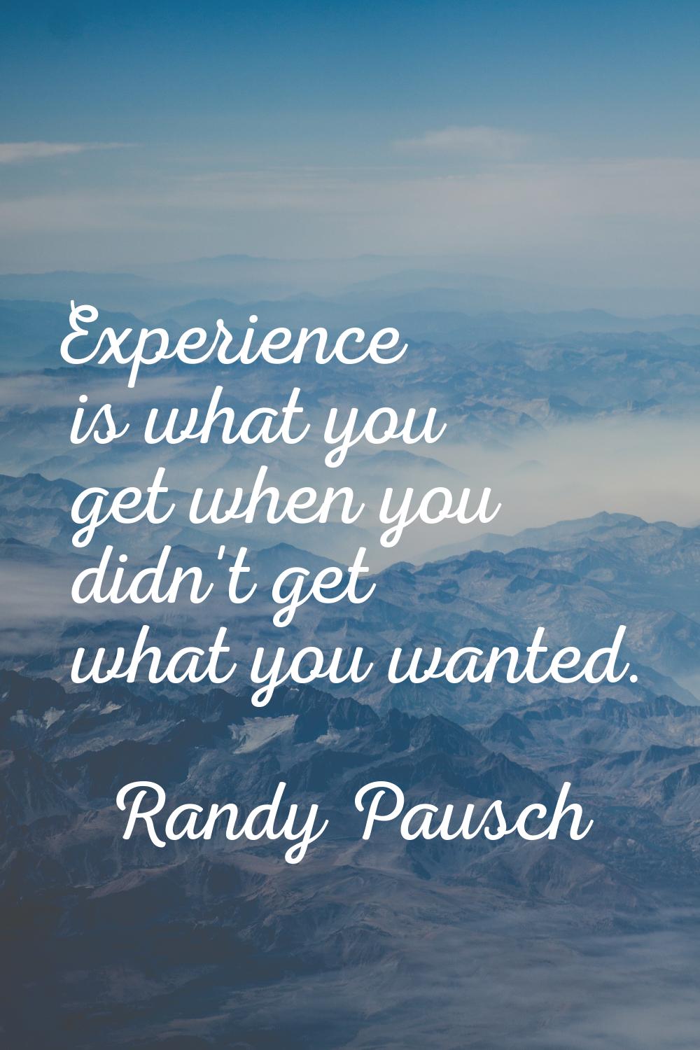 Experience is what you get when you didn't get what you wanted.