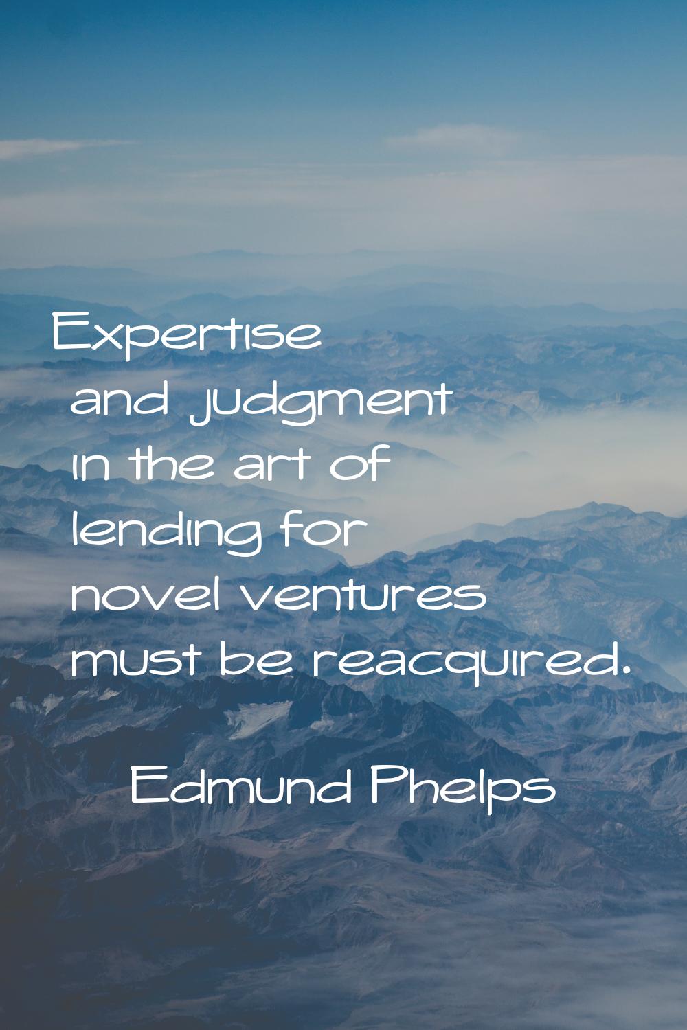 Expertise and judgment in the art of lending for novel ventures must be reacquired.