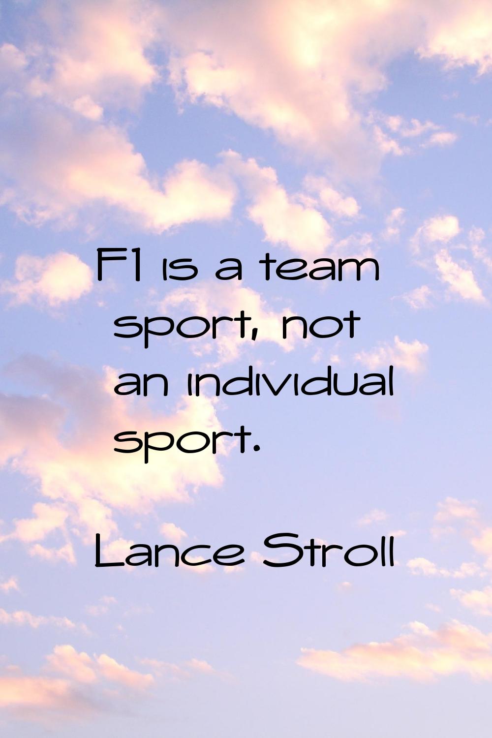 F1 is a team sport, not an individual sport.