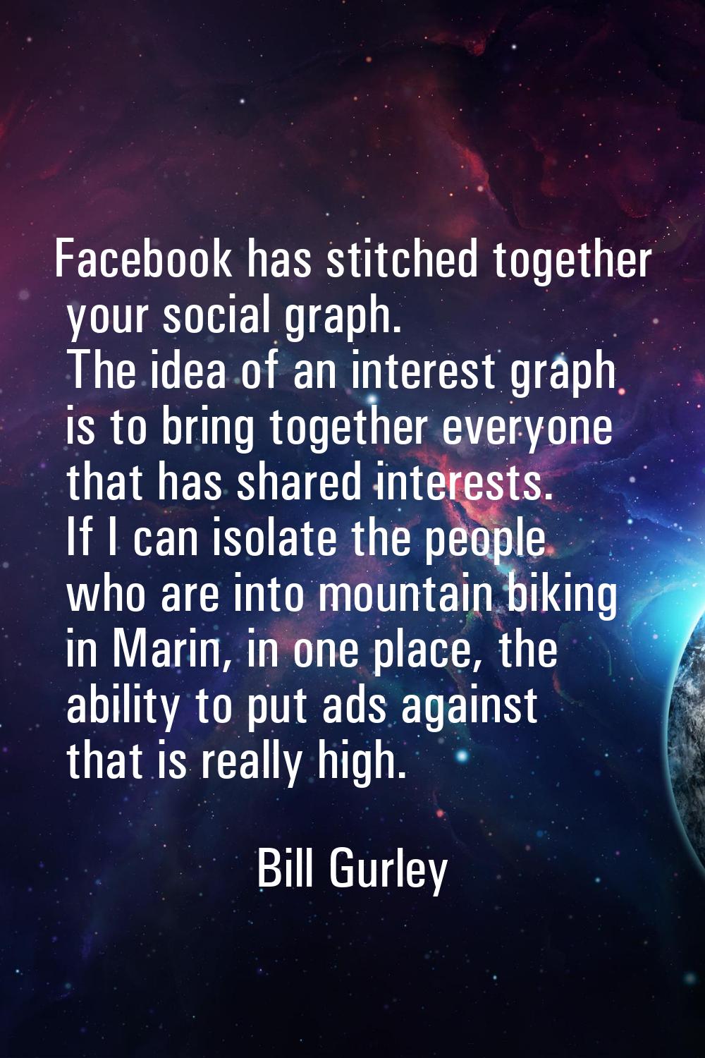 Facebook has stitched together your social graph. The idea of an interest graph is to bring togethe