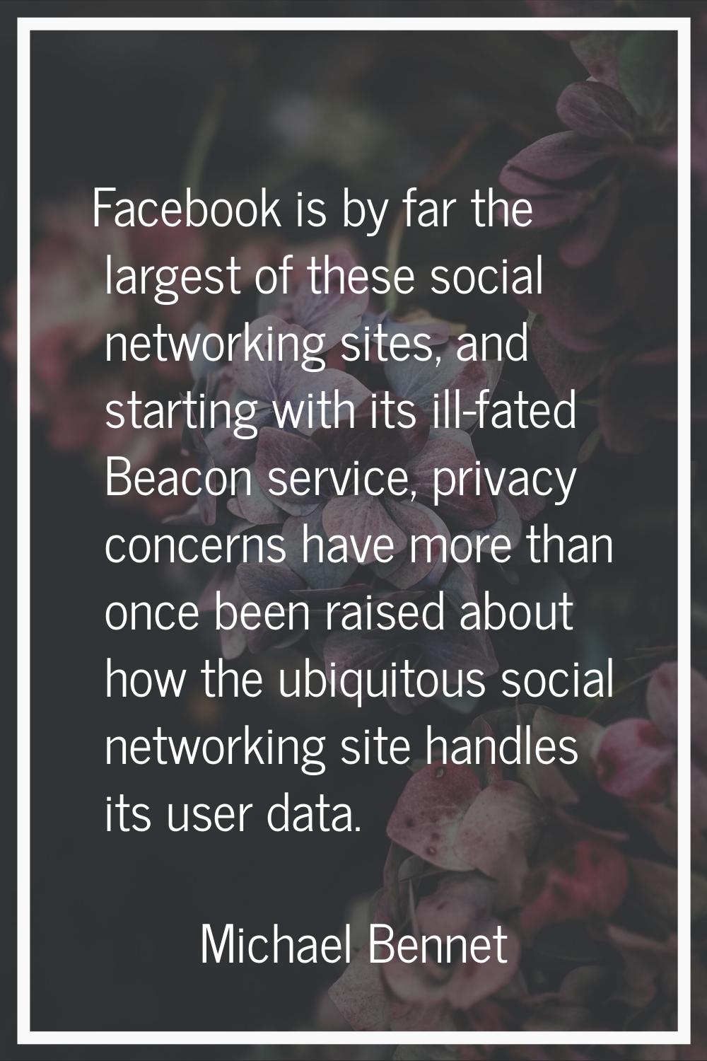 Facebook is by far the largest of these social networking sites, and starting with its ill-fated Be