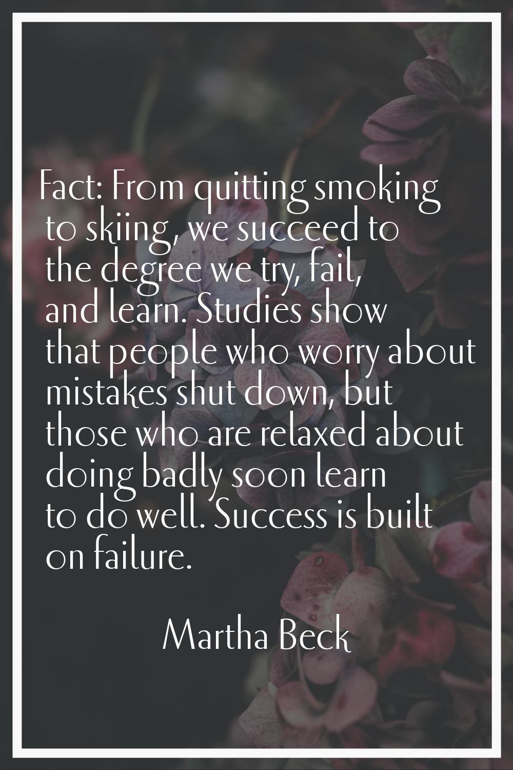 Fact: From quitting smoking to skiing, we succeed to the degree we try, fail, and learn. Studies sh