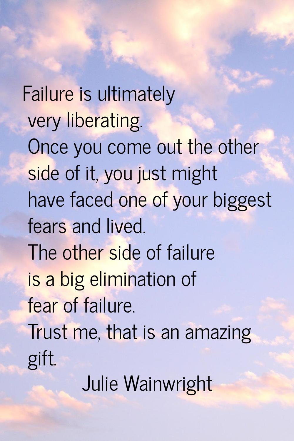 Failure is ultimately very liberating. Once you come out the other side of it, you just might have 