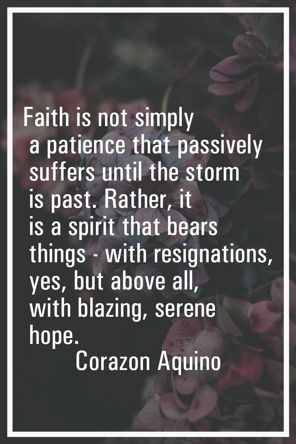 Faith is not simply a patience that passively suffers until the storm is past. Rather, it is a spir