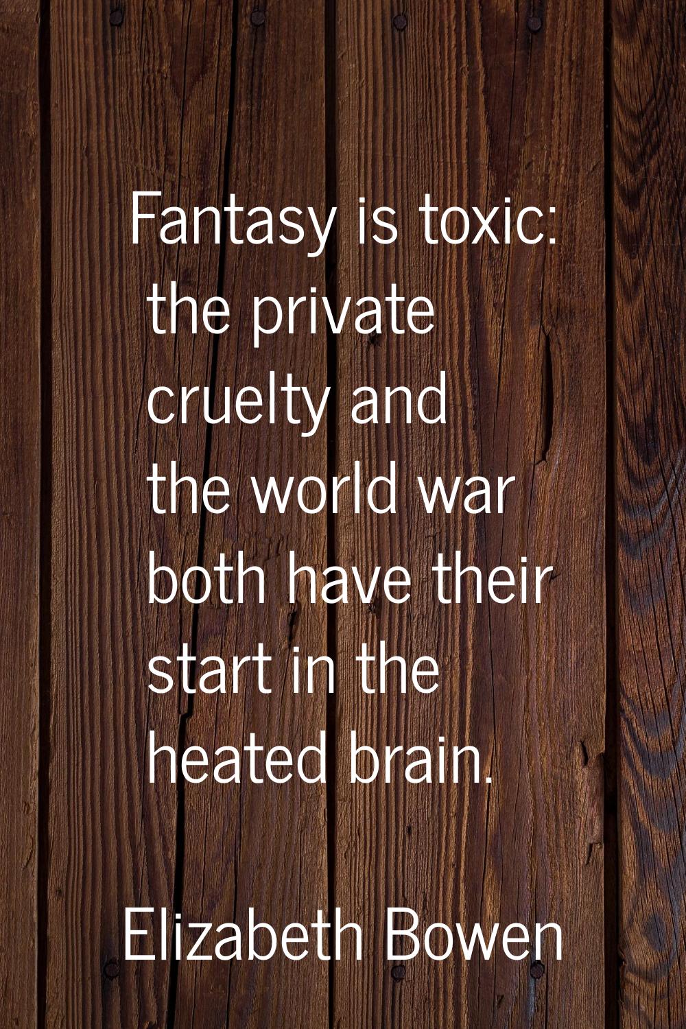 Fantasy is toxic: the private cruelty and the world war both have their start in the heated brain.