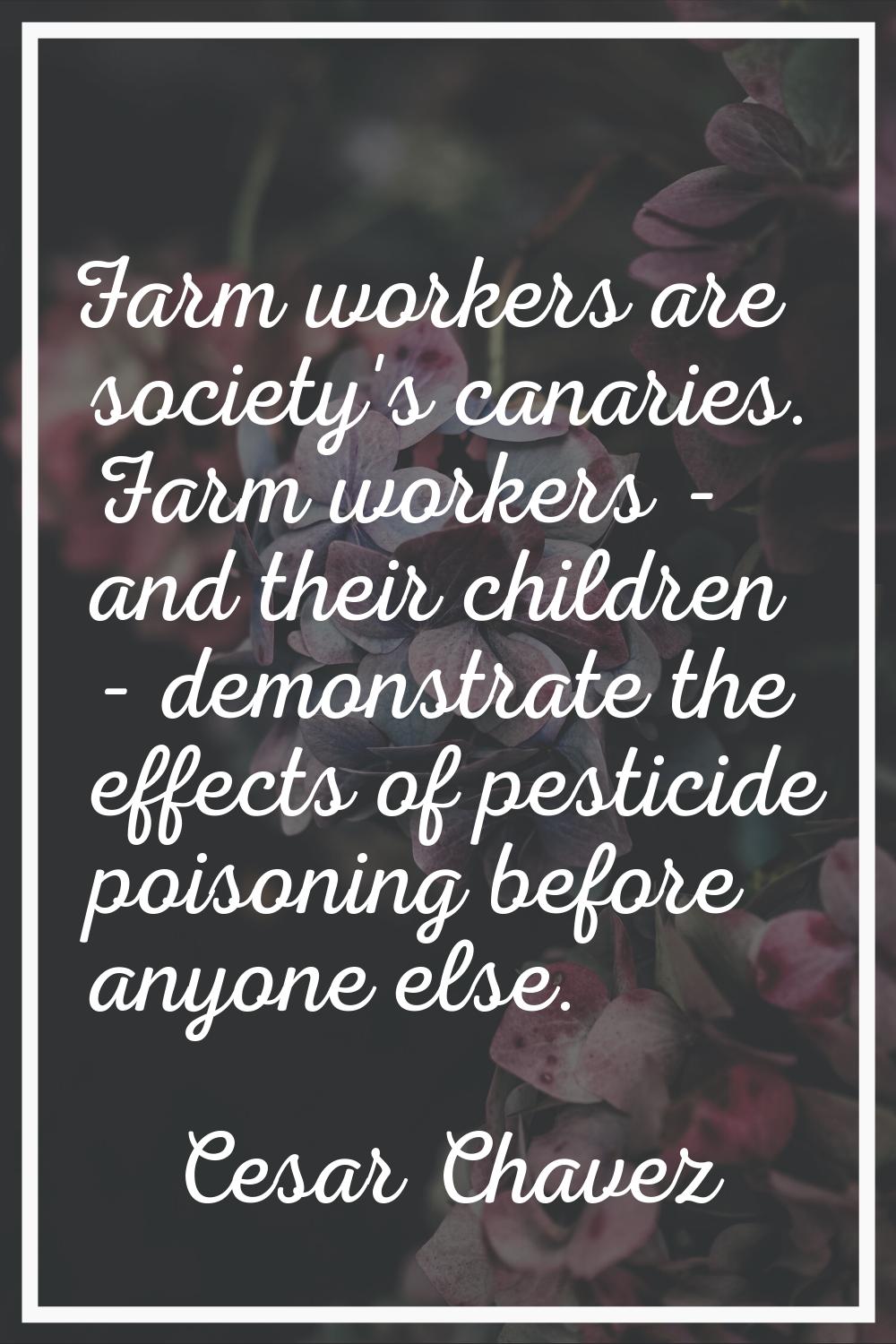 Farm workers are society's canaries. Farm workers - and their children - demonstrate the effects of