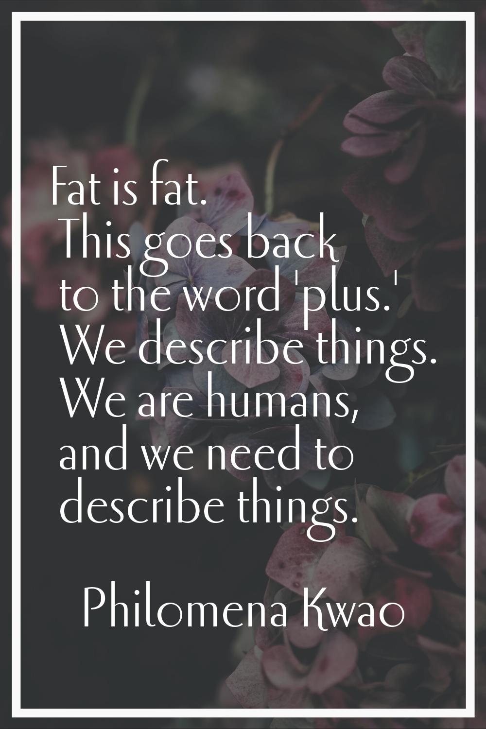 Fat is fat. This goes back to the word 'plus.' We describe things. We are humans, and we need to de