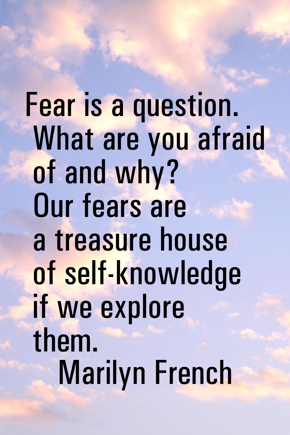 Fear is a question. What are you afraid of and why? Our fears are a treasure house of self-knowledg