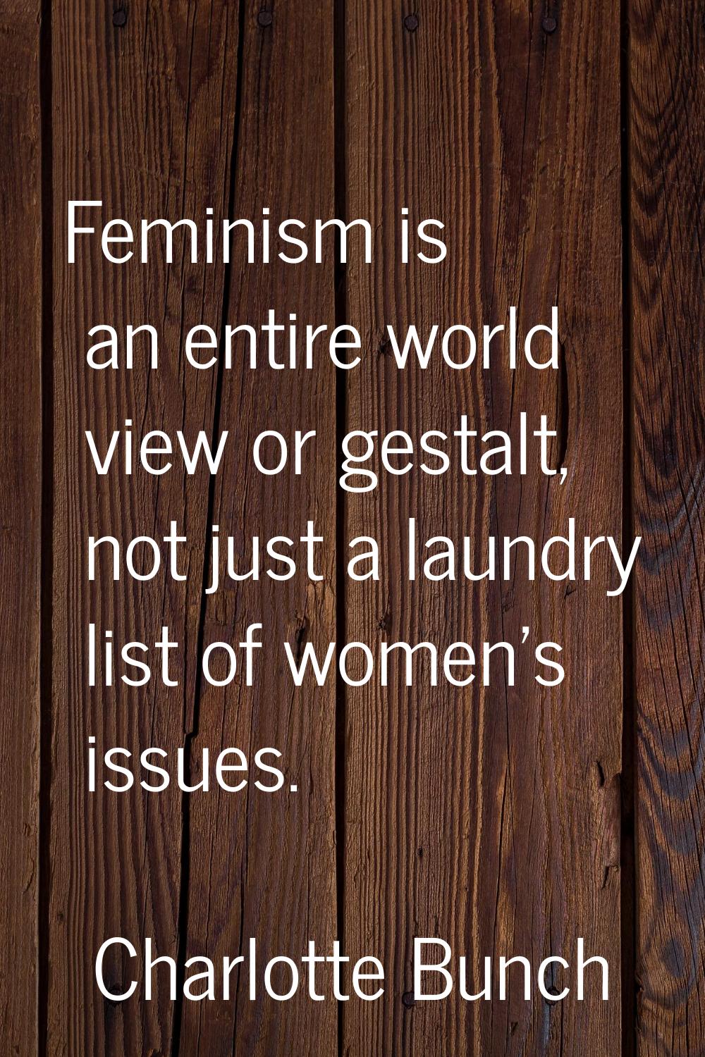 Feminism is an entire world view or gestalt, not just a laundry list of women's issues.