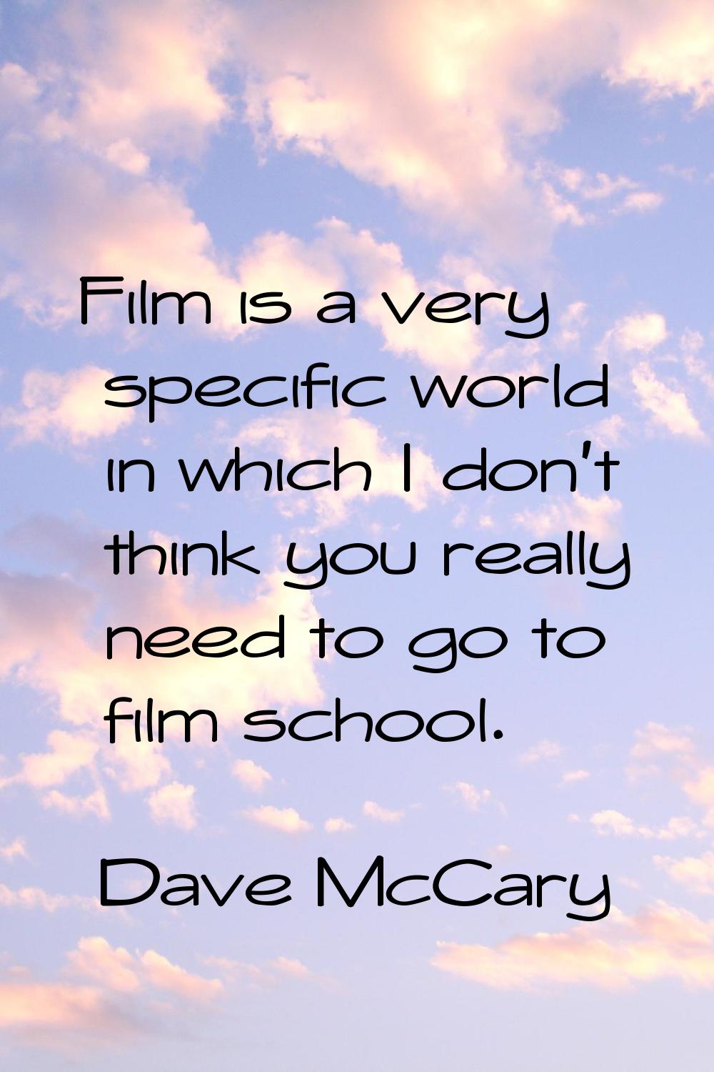 Film is a very specific world in which I don't think you really need to go to film school.