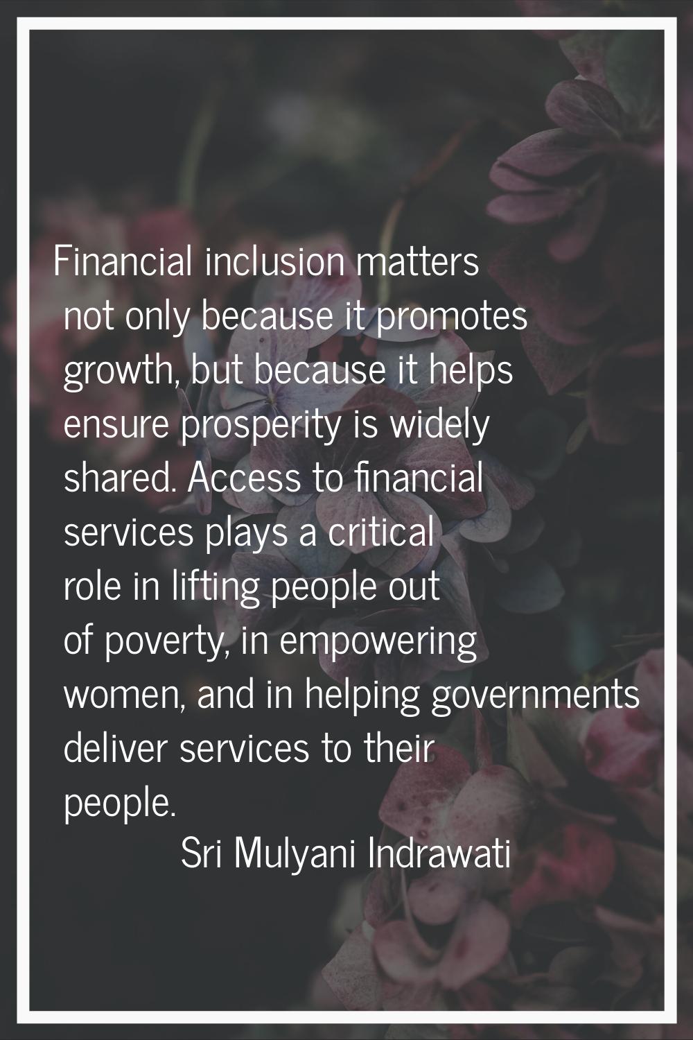 Financial inclusion matters not only because it promotes growth, but because it helps ensure prospe