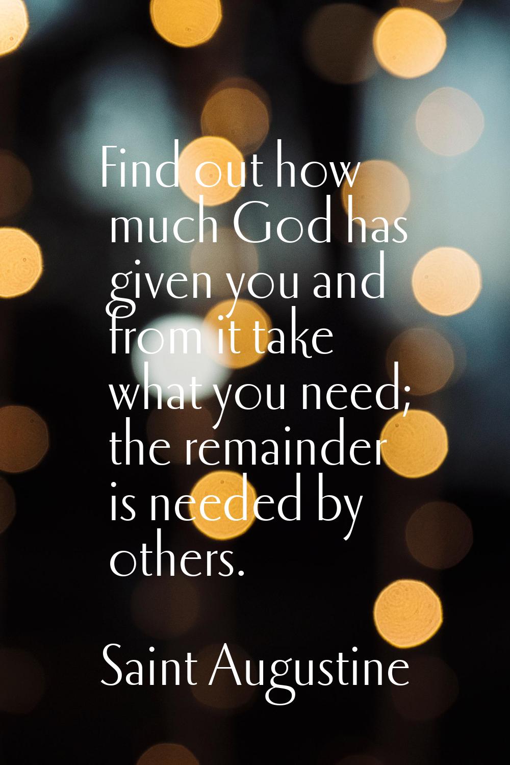 Find out how much God has given you and from it take what you need; the remainder is needed by othe