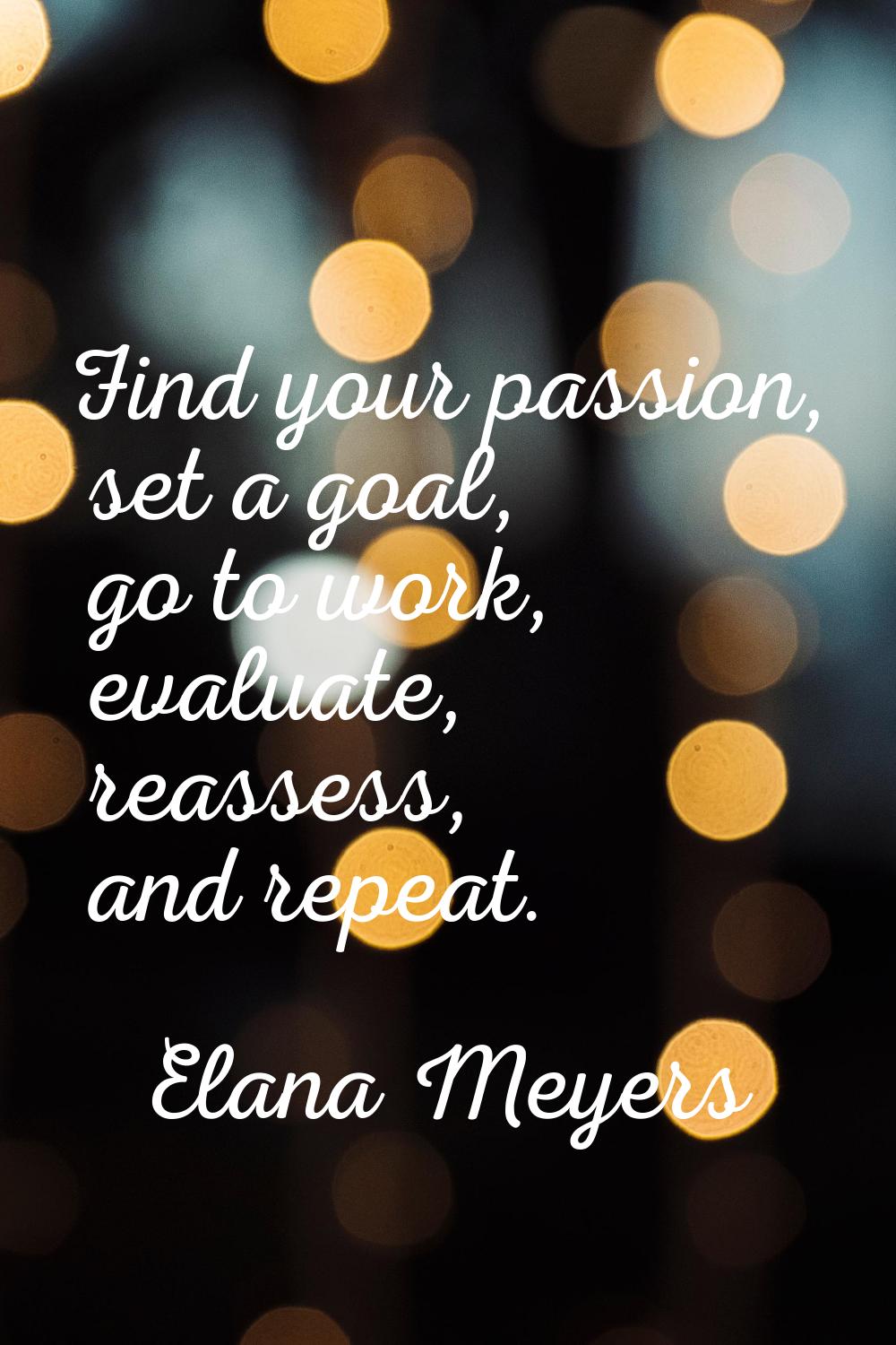 Find your passion, set a goal, go to work, evaluate, reassess, and repeat.