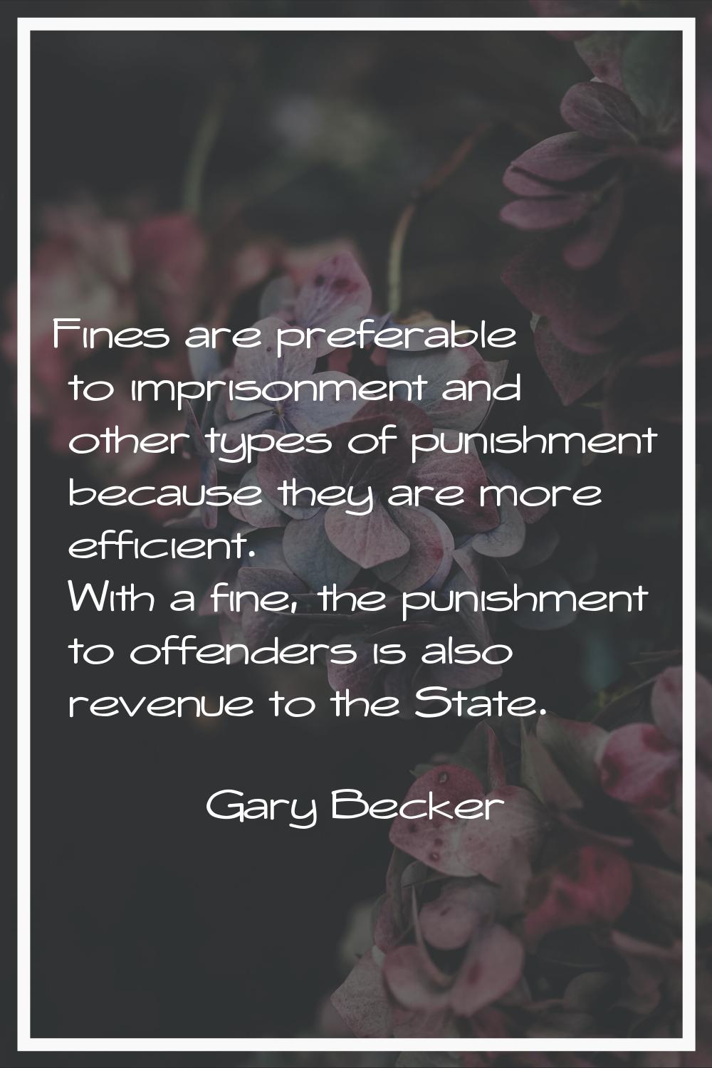 Fines are preferable to imprisonment and other types of punishment because they are more efficient.