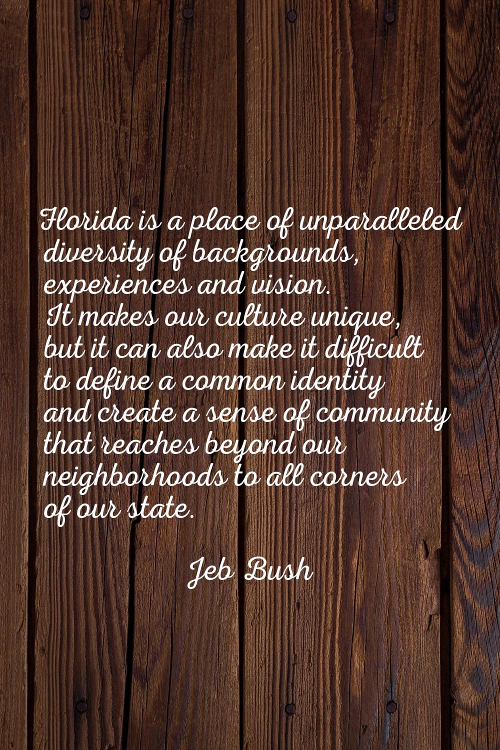 Florida is a place of unparalleled diversity of backgrounds, experiences and vision. It makes our c