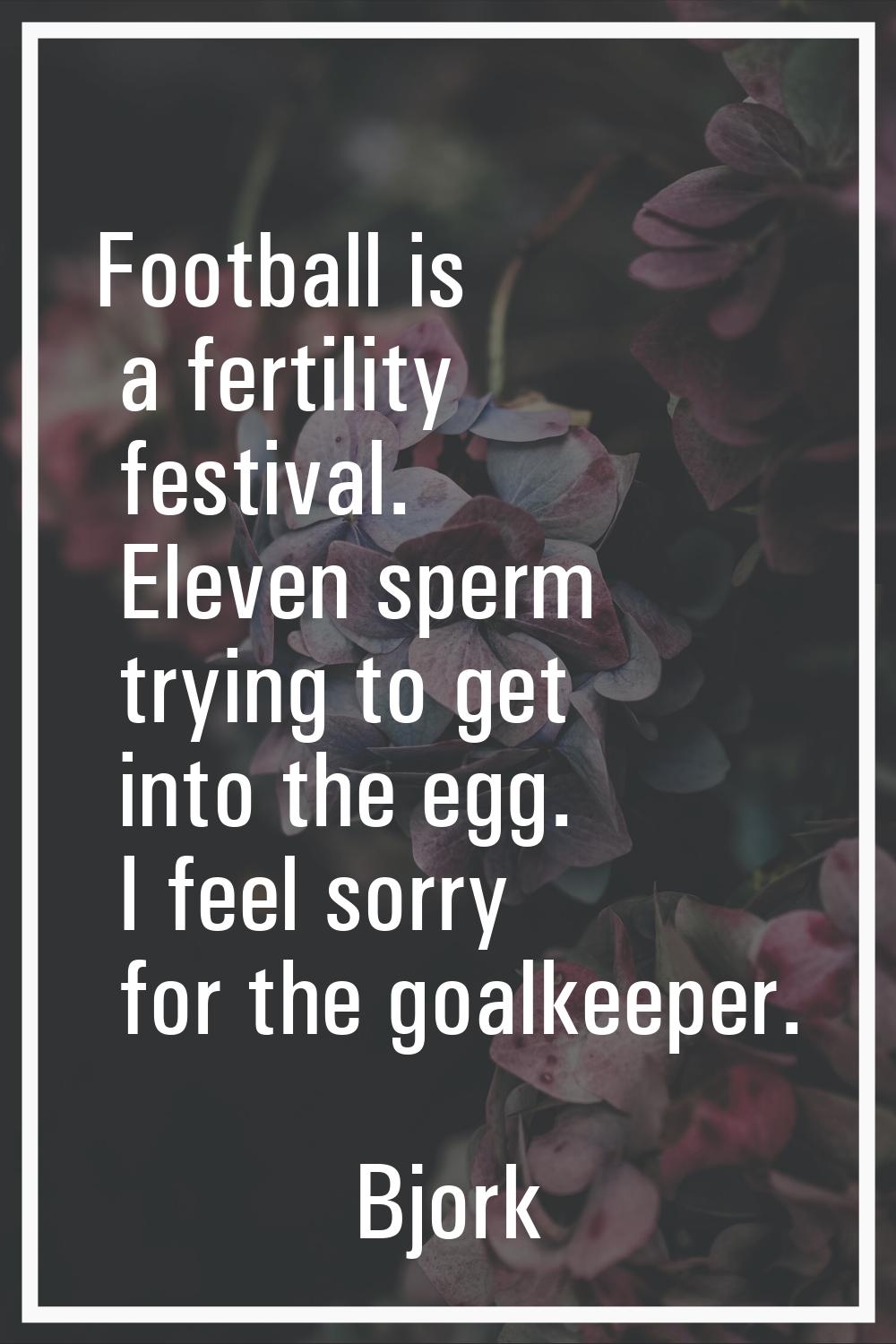 Football is a fertility festival. Eleven sperm trying to get into the egg. I feel sorry for the goa