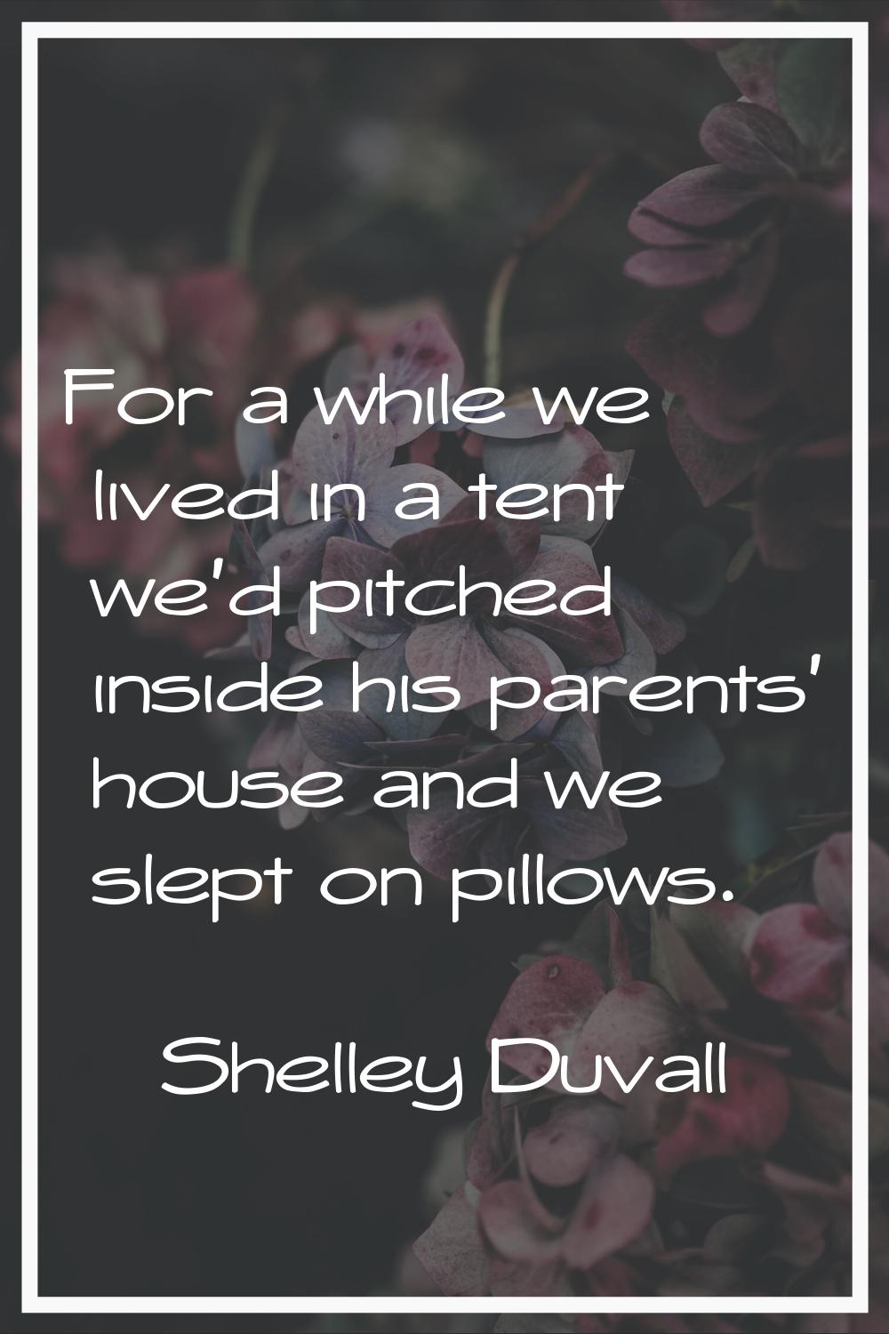For a while we lived in a tent we'd pitched inside his parents' house and we slept on pillows.