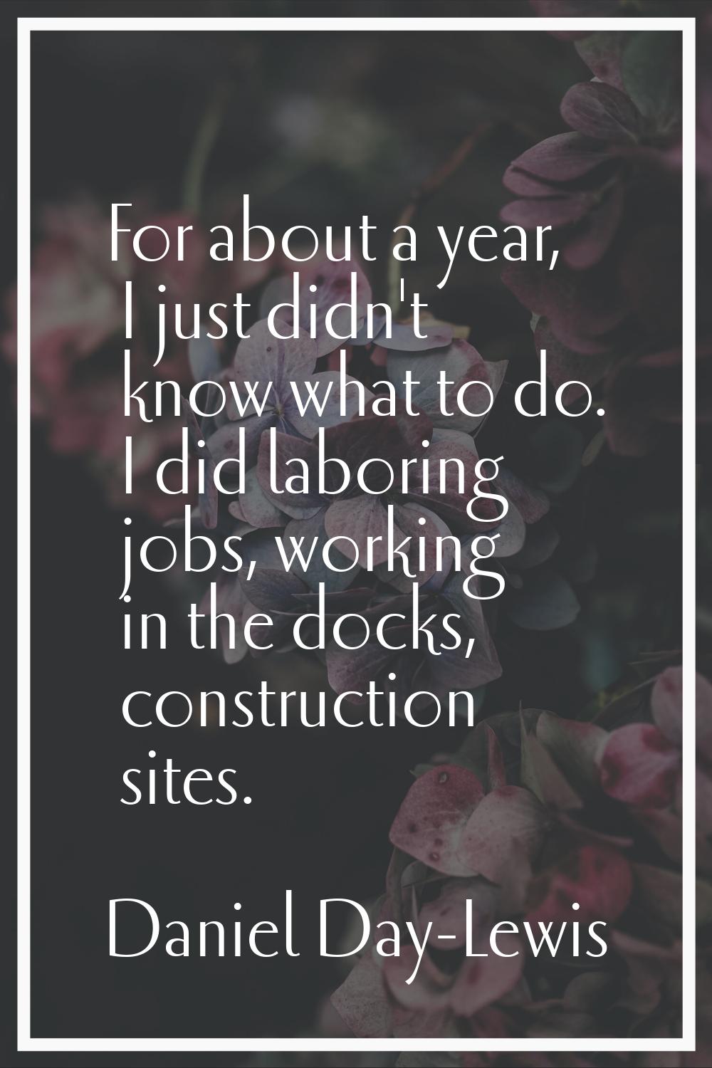 For about a year, I just didn't know what to do. I did laboring jobs, working in the docks, constru
