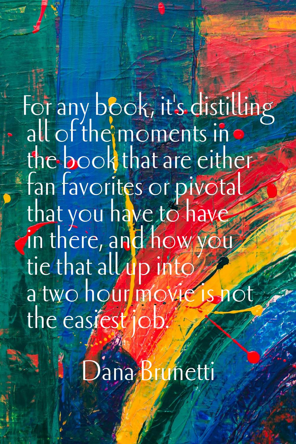 For any book, it's distilling all of the moments in the book that are either fan favorites or pivot