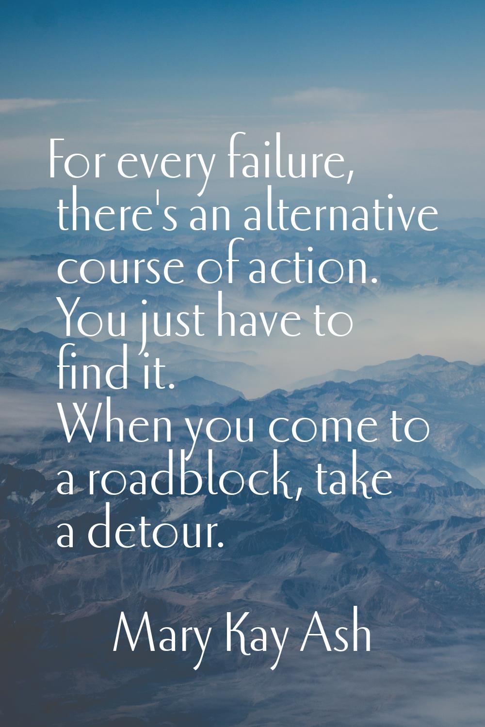 For every failure, there's an alternative course of action. You just have to find it. When you come