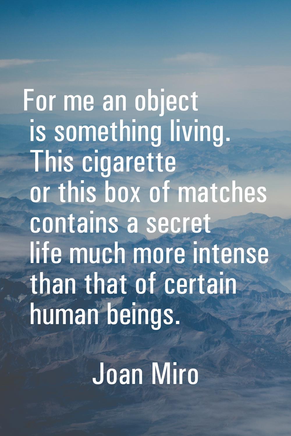 For me an object is something living. This cigarette or this box of matches contains a secret life 