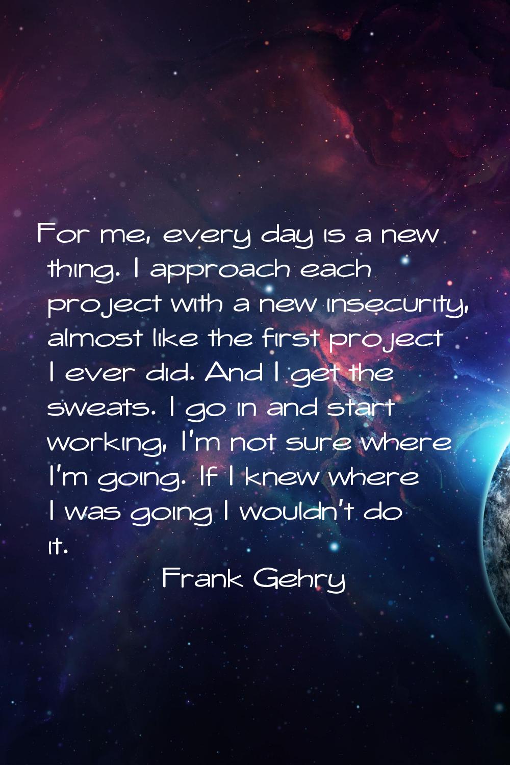 For me, every day is a new thing. I approach each project with a new insecurity, almost like the fi