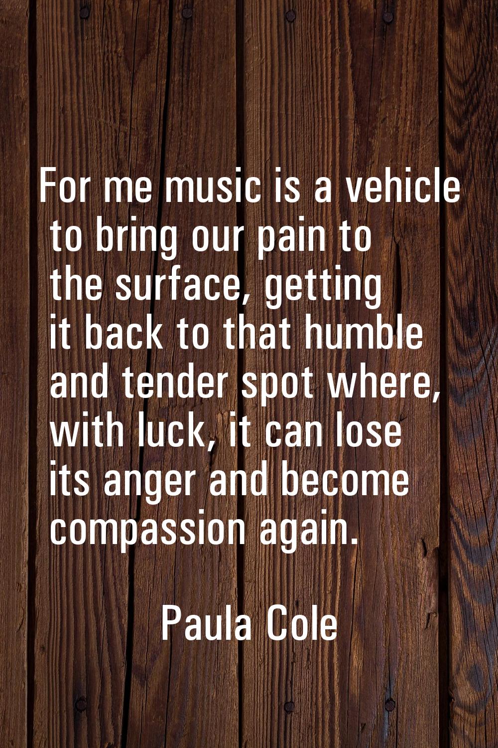 For me music is a vehicle to bring our pain to the surface, getting it back to that humble and tend