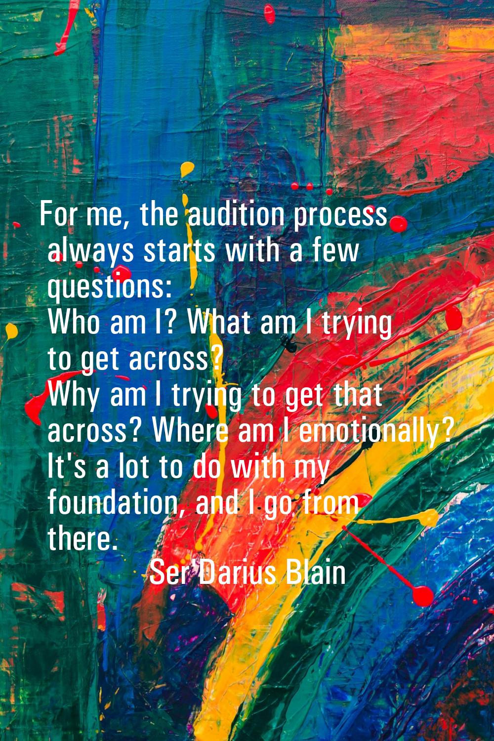 For me, the audition process always starts with a few questions: Who am I? What am I trying to get 