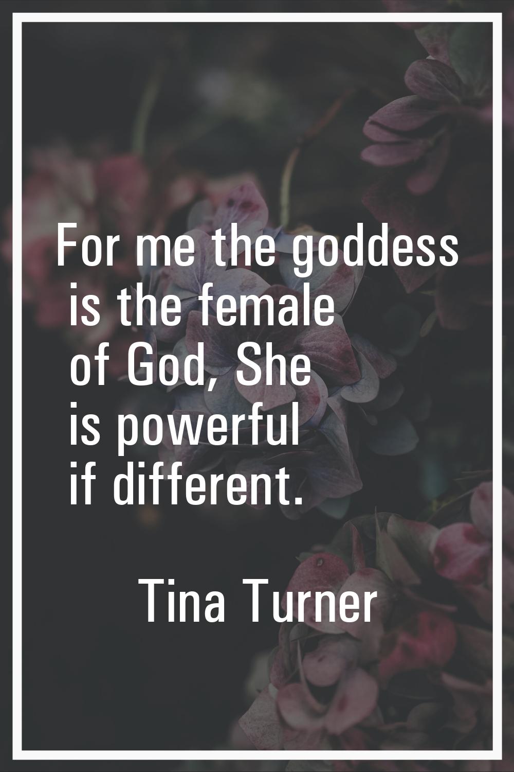 For me the goddess is the female of God, She is powerful if different.