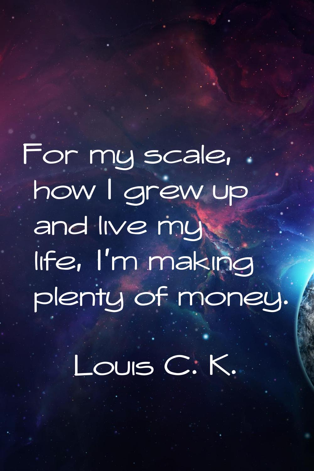 For my scale, how I grew up and live my life, I'm making plenty of money.