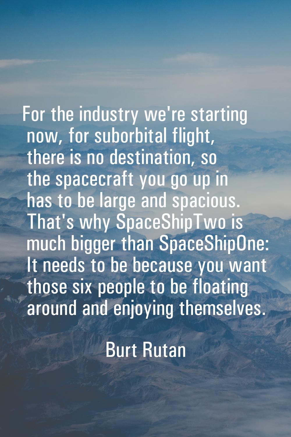 For the industry we're starting now, for suborbital flight, there is no destination, so the spacecr
