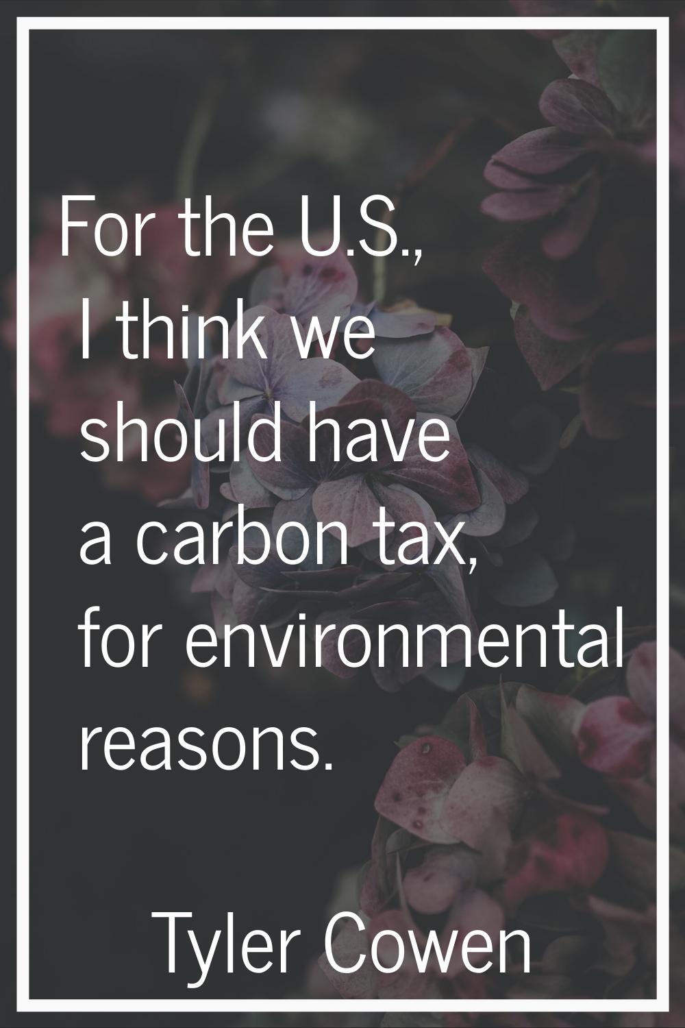For the U.S., I think we should have a carbon tax, for environmental reasons.
