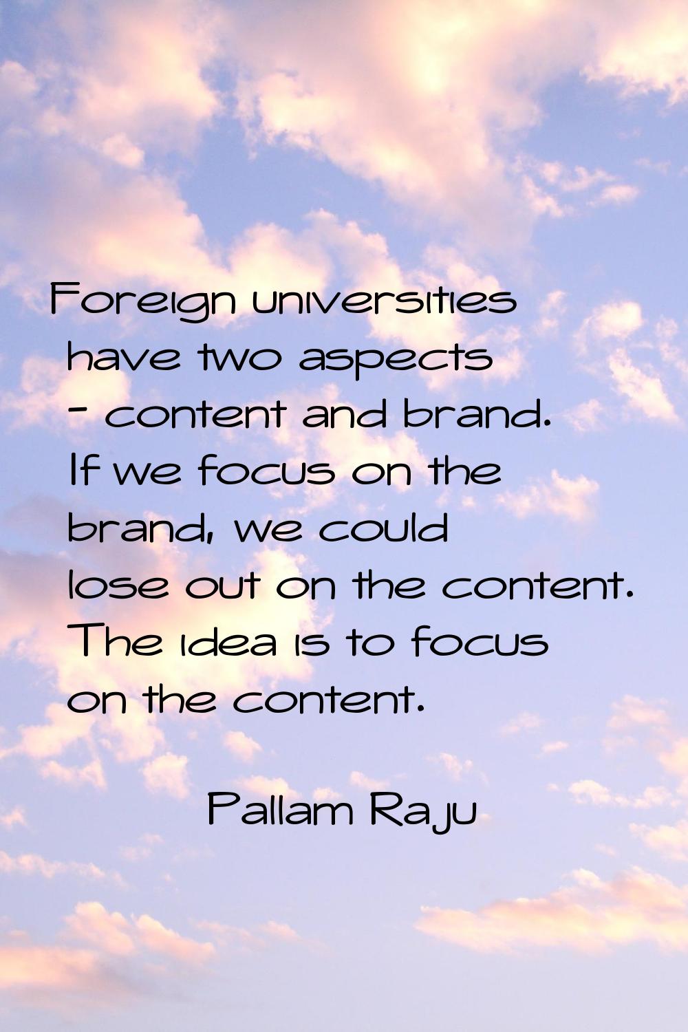 Foreign universities have two aspects - content and brand. If we focus on the brand, we could lose 