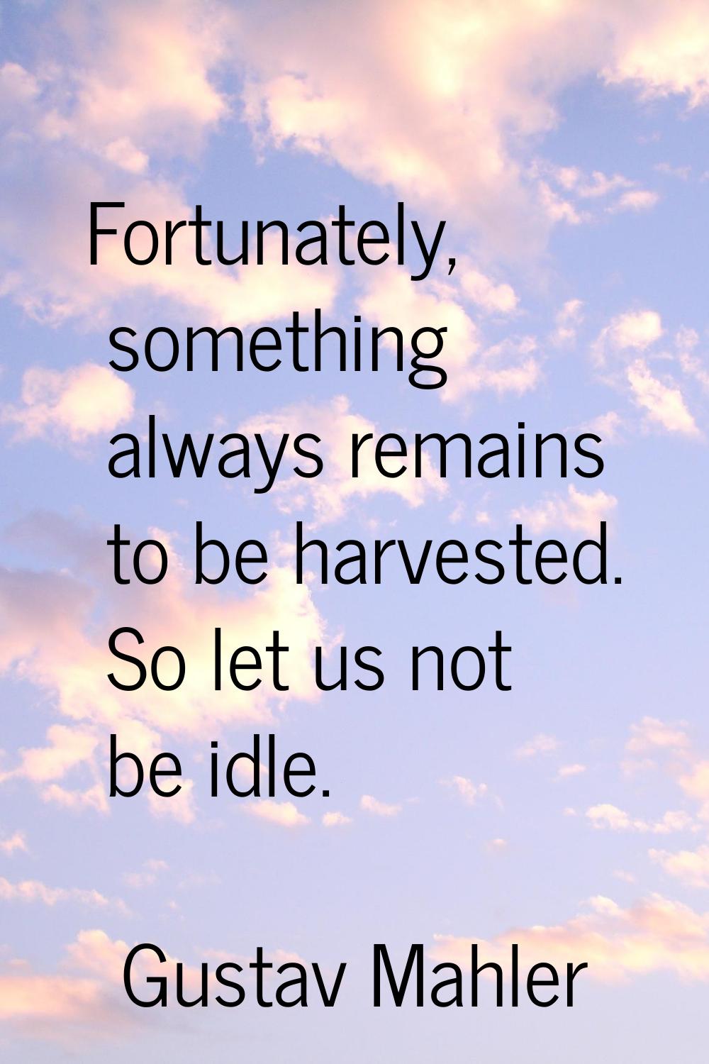 Fortunately, something always remains to be harvested. So let us not be idle.