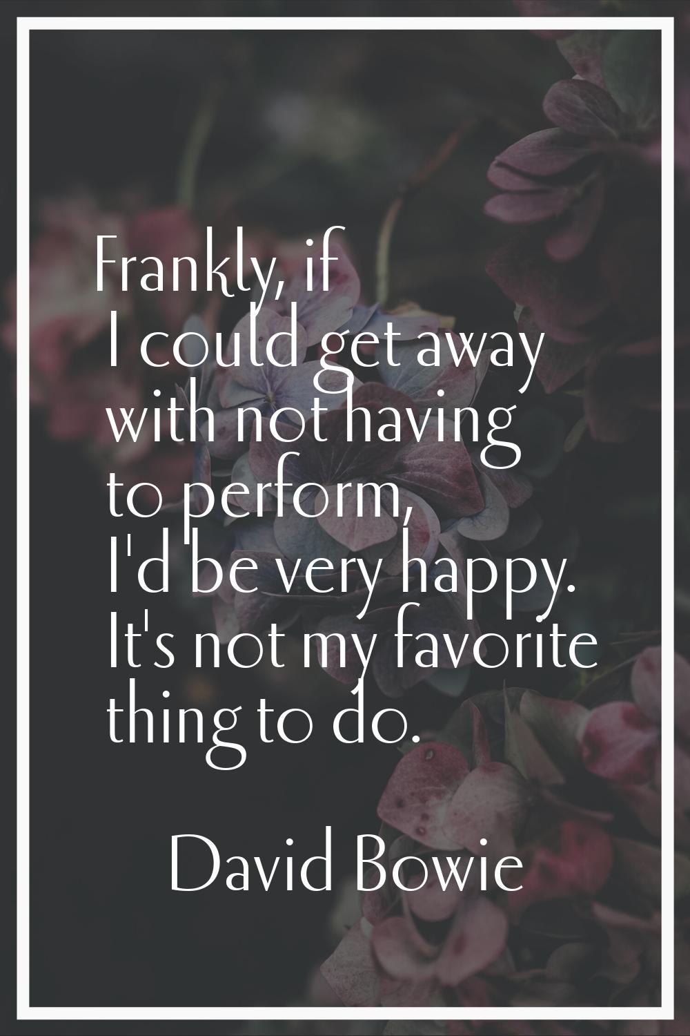 Frankly, if I could get away with not having to perform, I'd be very happy. It's not my favorite th