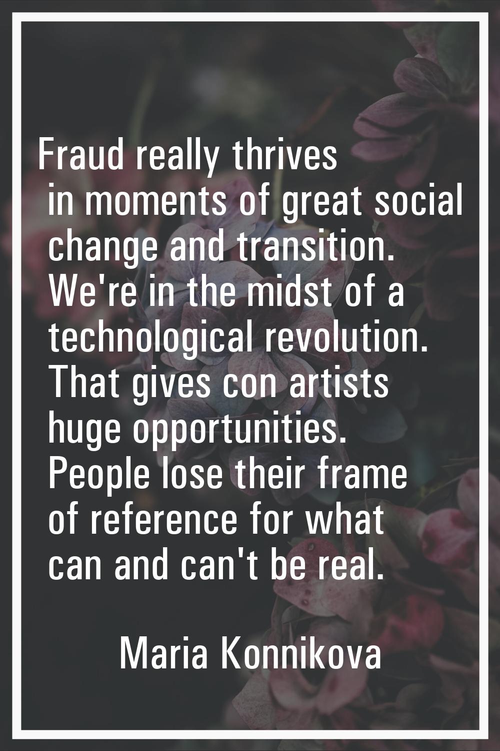 Fraud really thrives in moments of great social change and transition. We're in the midst of a tech