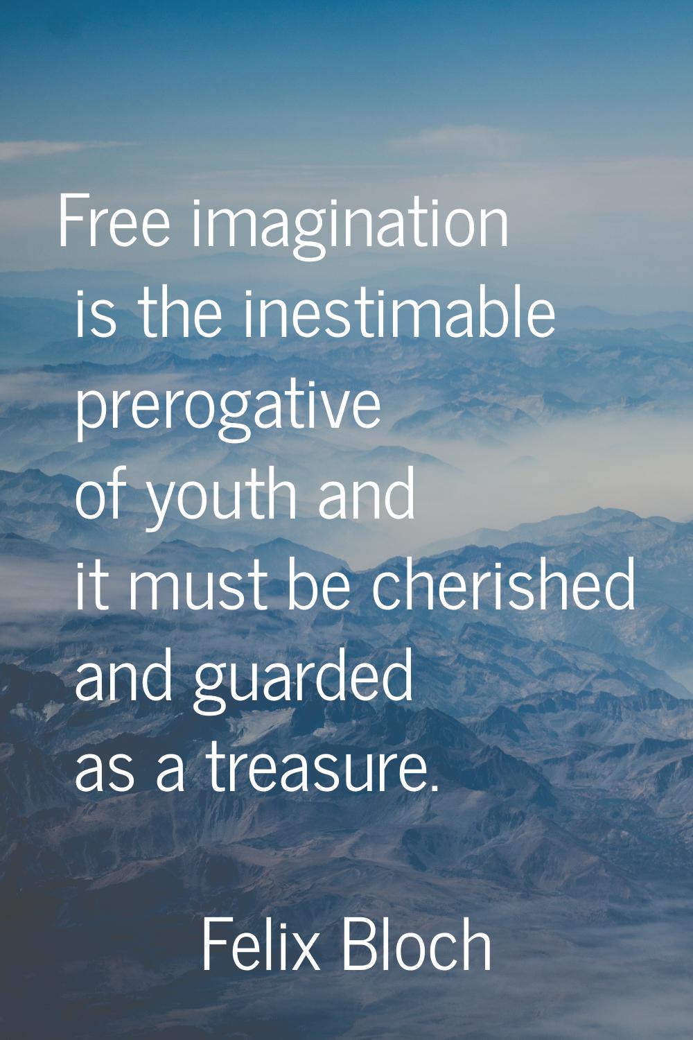 Free imagination is the inestimable prerogative of youth and it must be cherished and guarded as a 