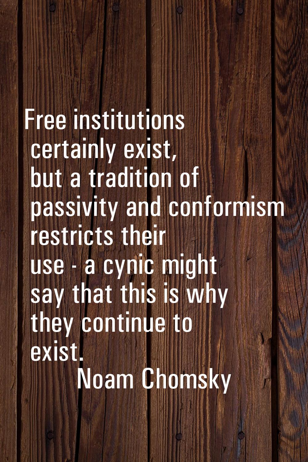 Free institutions certainly exist, but a tradition of passivity and conformism restricts their use 