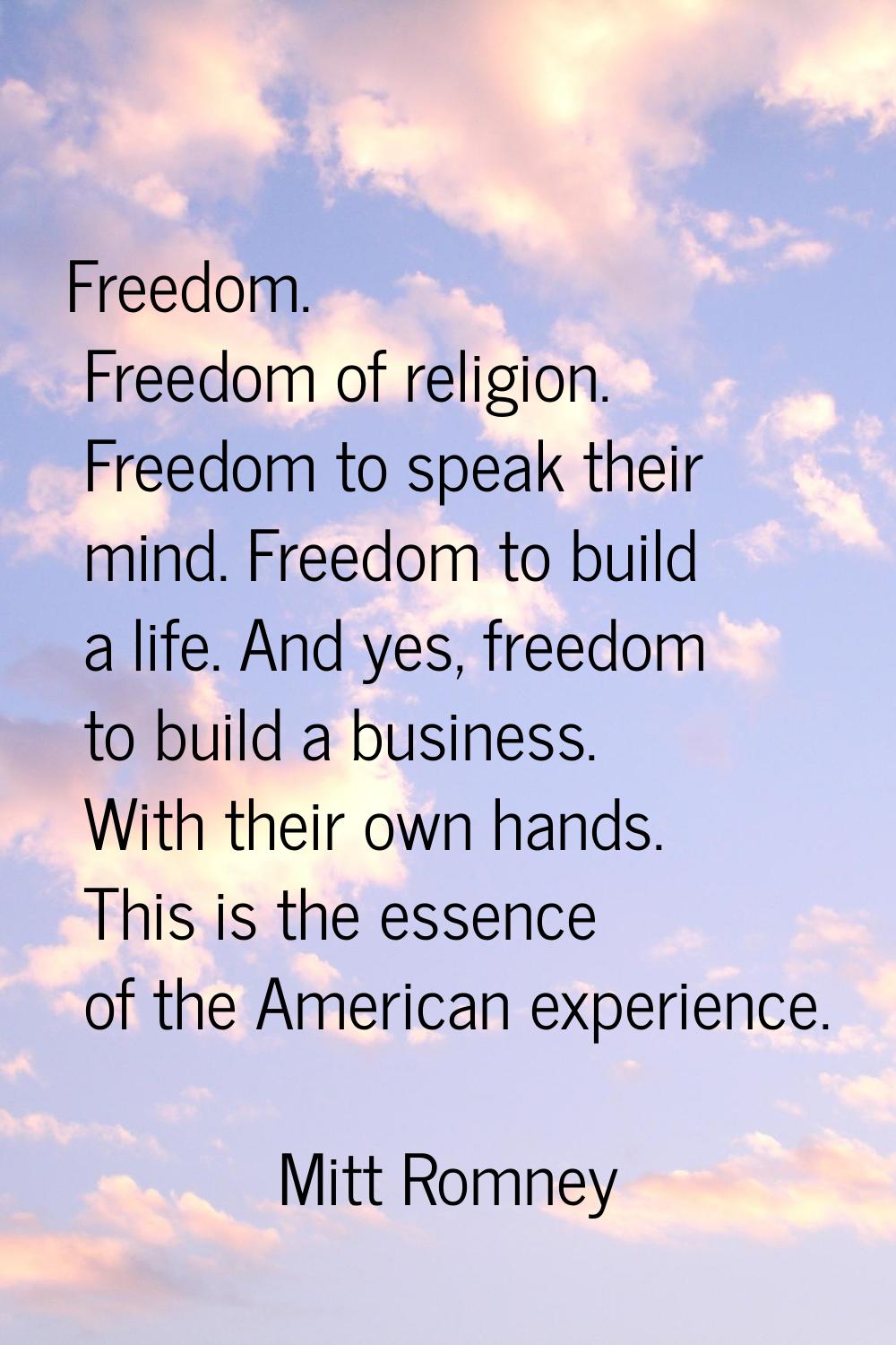 Freedom. Freedom of religion. Freedom to speak their mind. Freedom to build a life. And yes, freedo