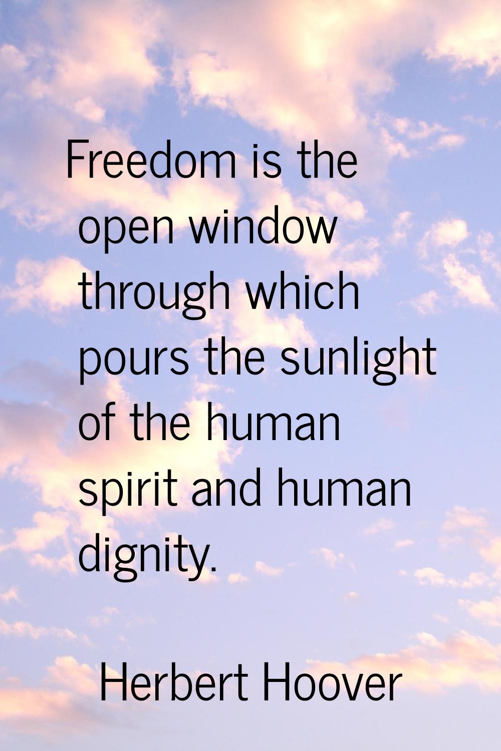 Freedom is the open window through which pours the sunlight of the human spirit and human dignity.