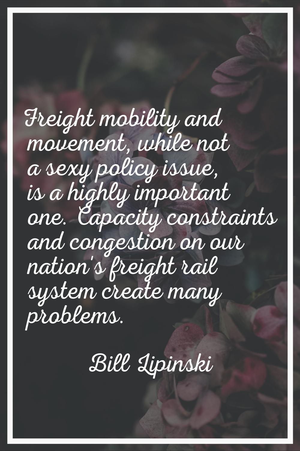 Freight mobility and movement, while not a sexy policy issue, is a highly important one. Capacity c