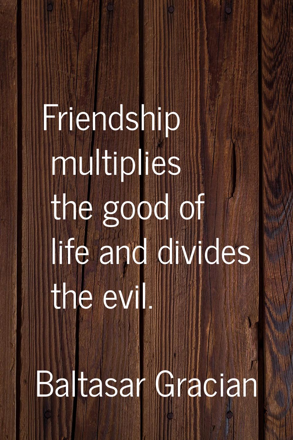 Friendship multiplies the good of life and divides the evil.