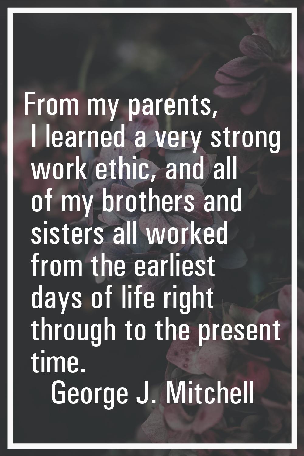 From my parents, I learned a very strong work ethic, and all of my brothers and sisters all worked 