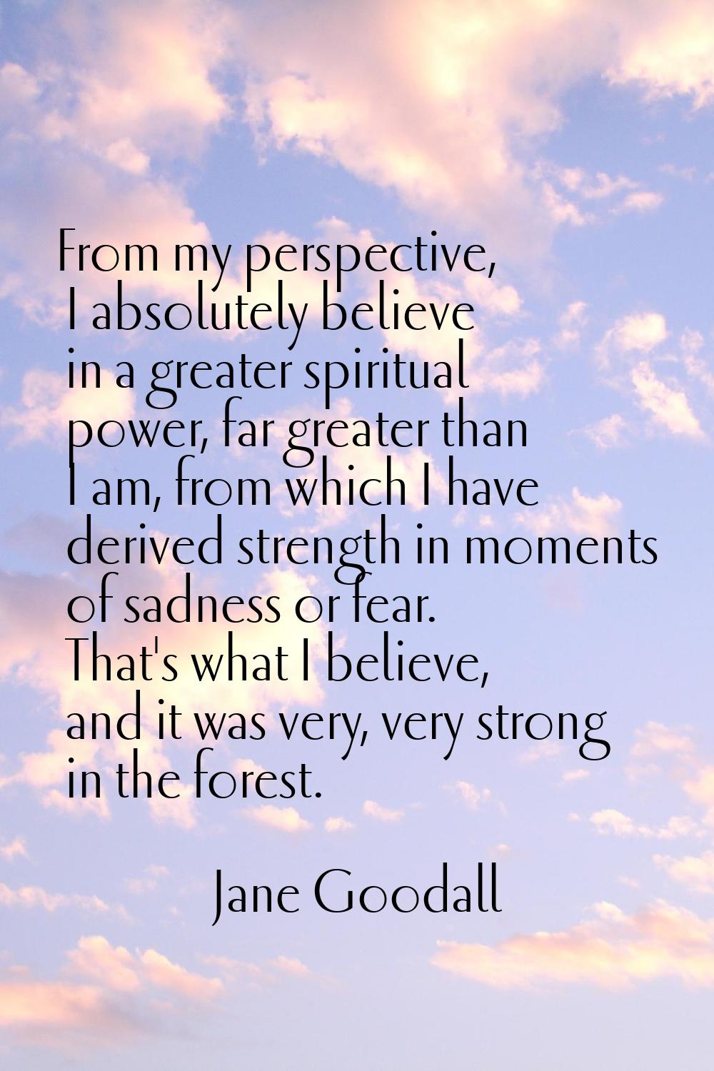 From my perspective, I absolutely believe in a greater spiritual power, far greater than I am, from