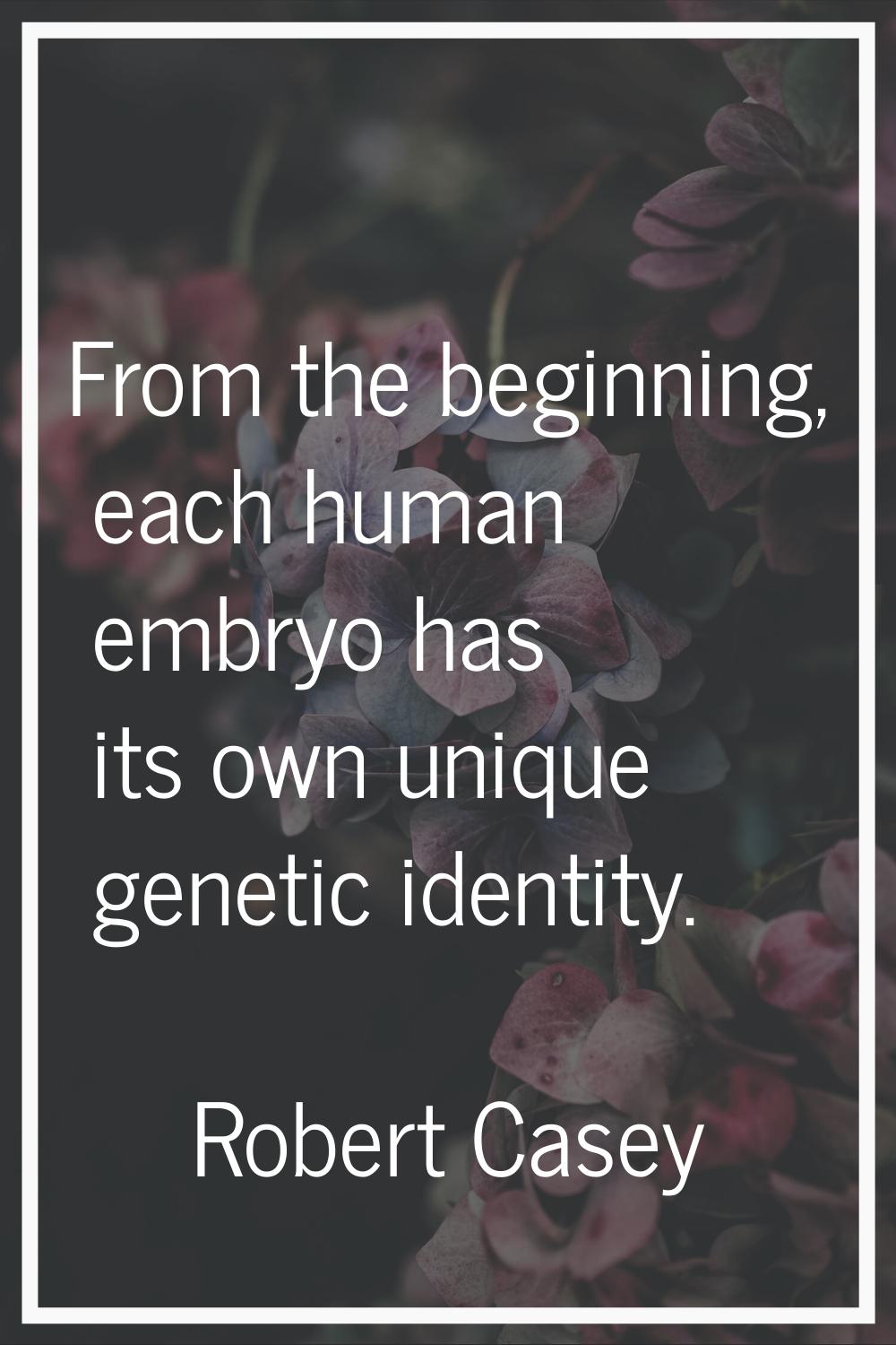 From the beginning, each human embryo has its own unique genetic identity.